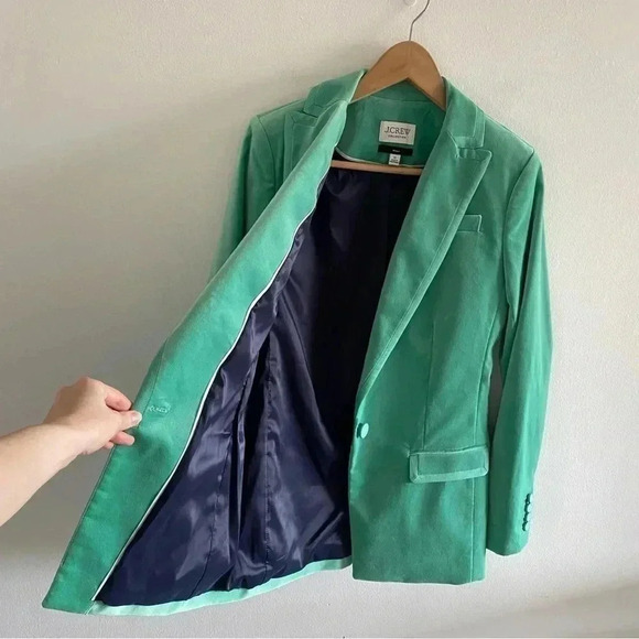 J. Crew Collection Willa blazer in tipped stretch velvet Green Sz 2 Tall - Picture 6 of 12